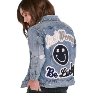 Denim Patchback Jacket - Light Blue "Be Lucky"